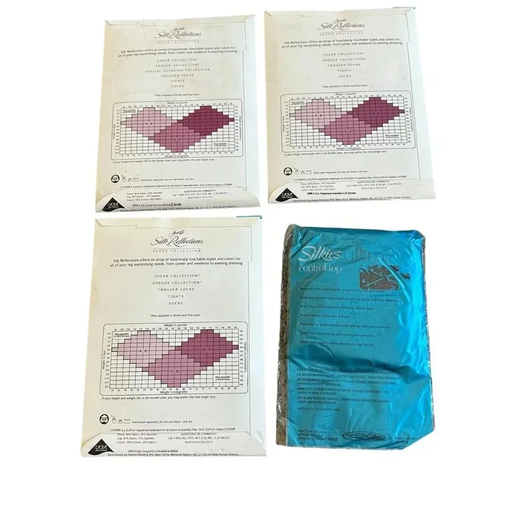 Hanes Silk Reflections Set of Four Sheer Control Top Panty Hose Black EF NEW
